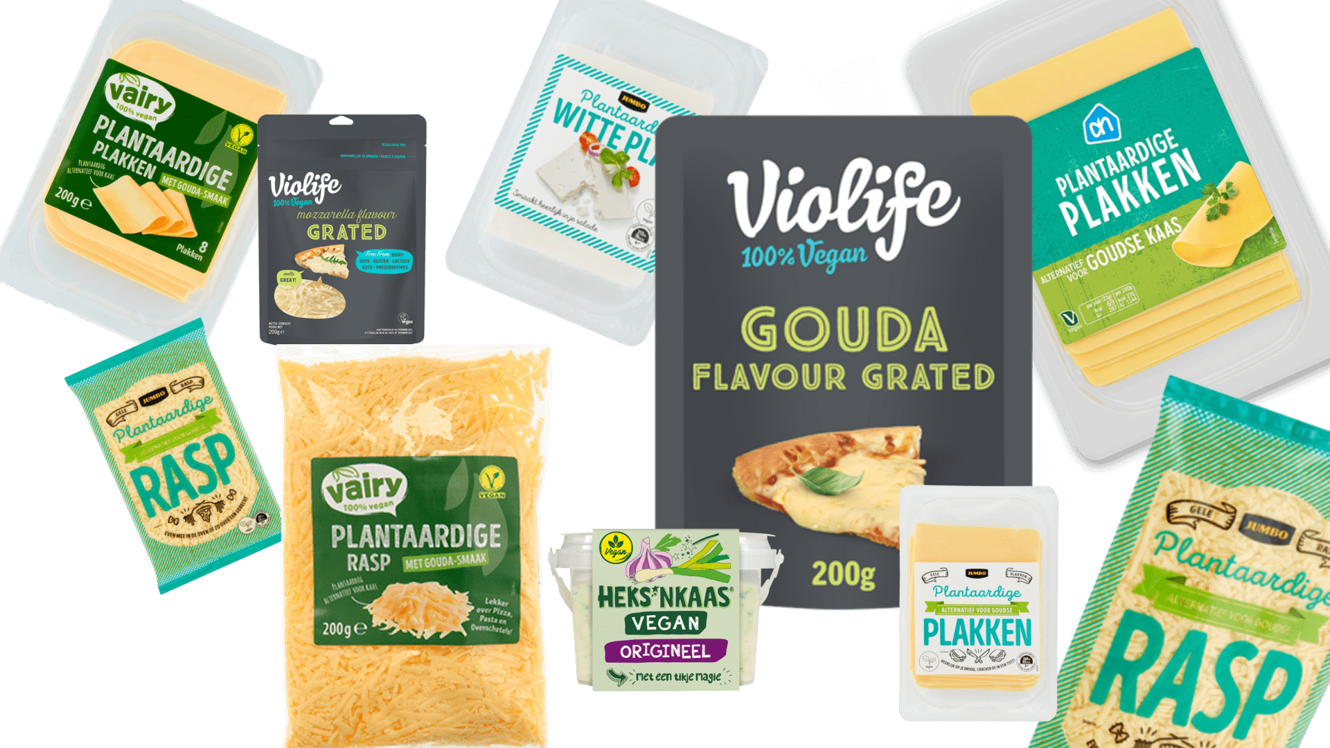 Vegan kaas, geraspte kaas en smeerkaas