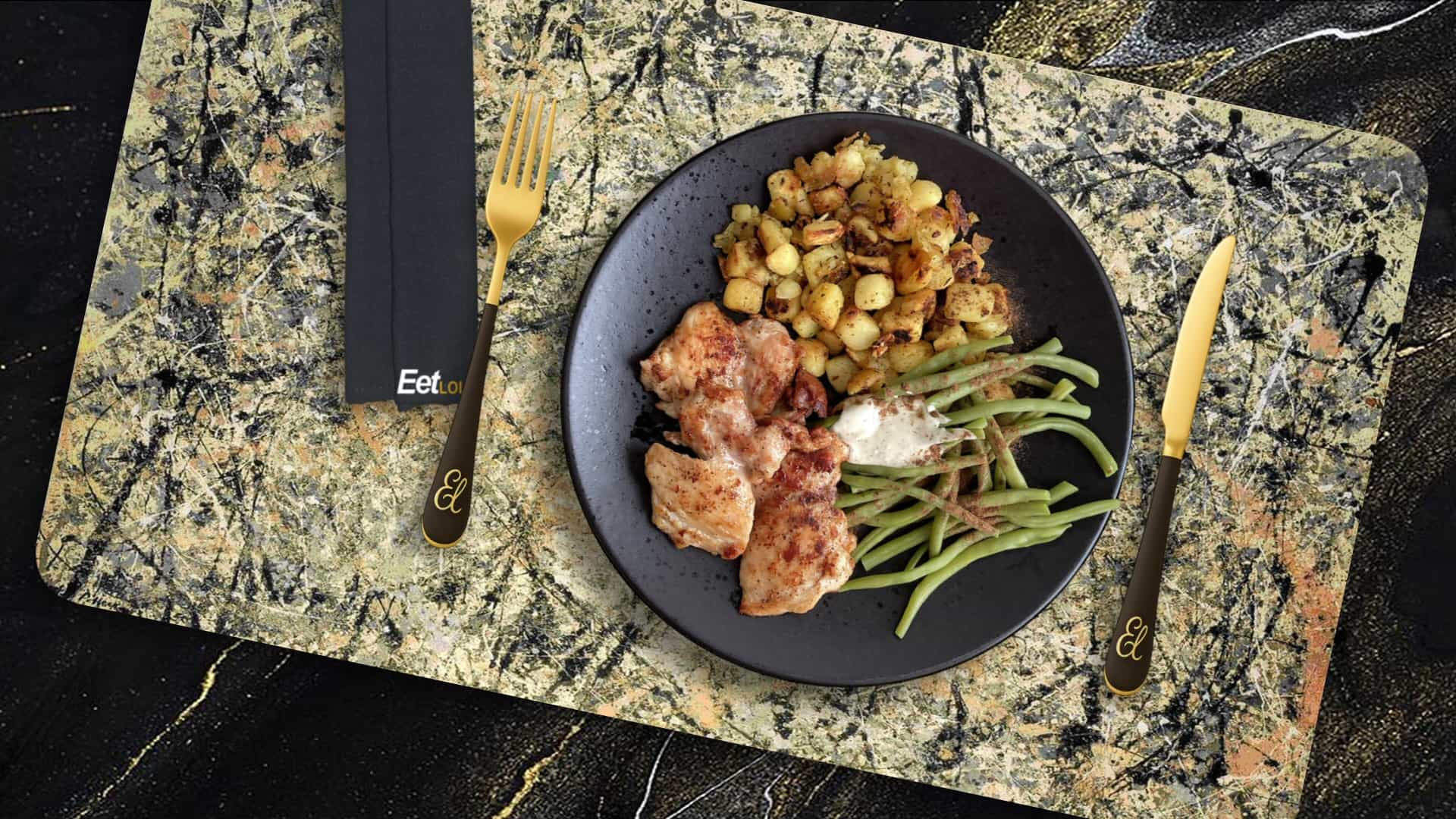Kippendijen met krieltjes en haricots verts