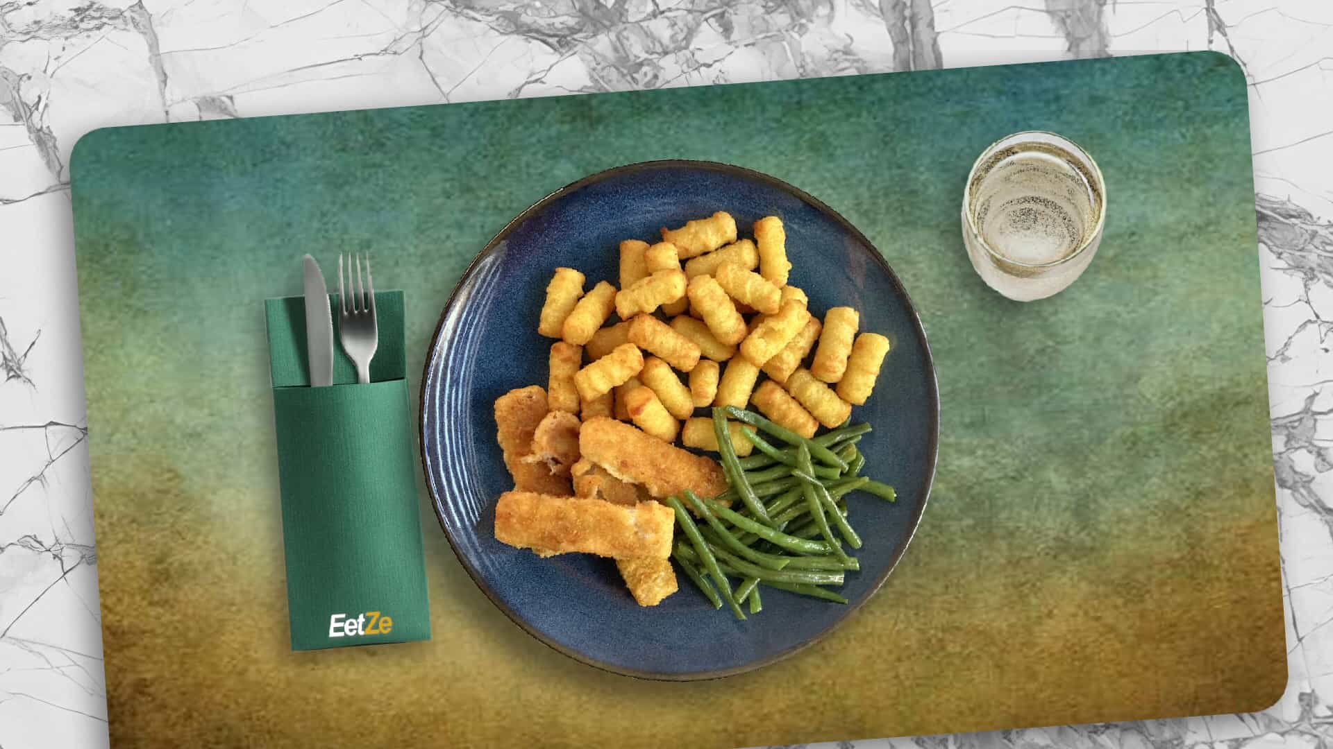 Vissticks Omaga-3 met Haricots verts en Aardappel kroketjes