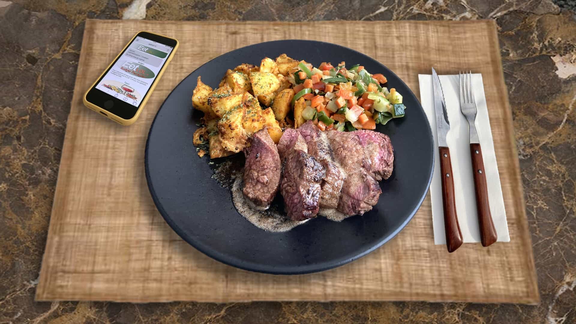 Diamanthaas met aardappel en groentemix