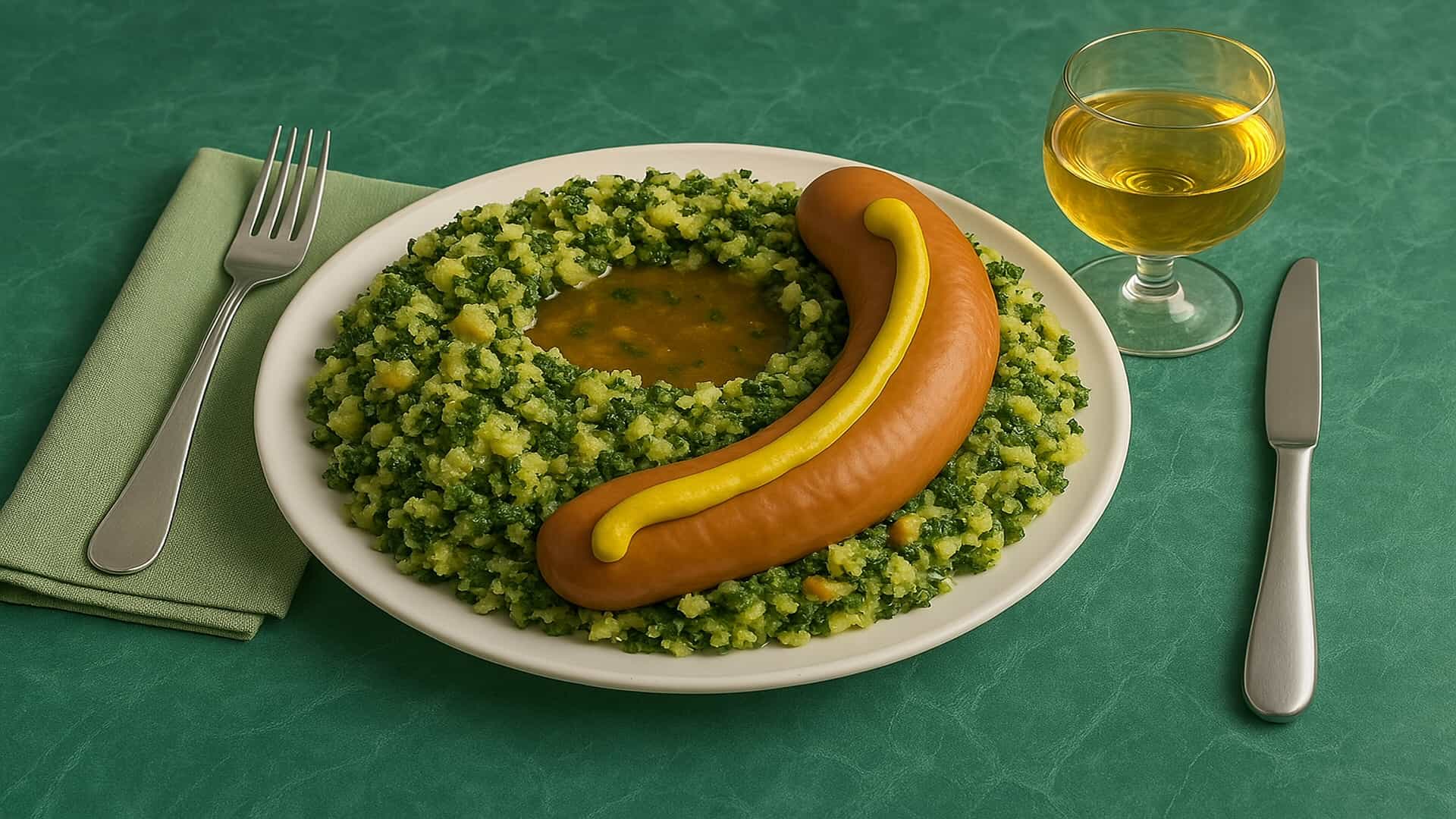Boerenkool met vegan rookworst en vegan spekreepjes