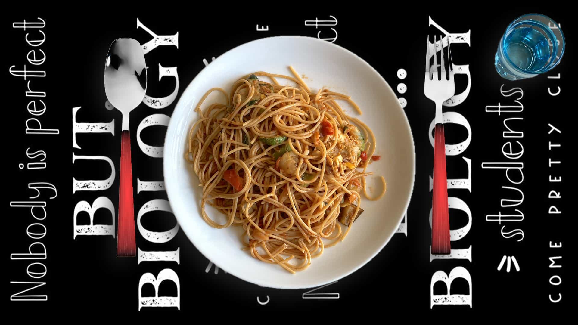 Spaghetti met gebraden kip en groente